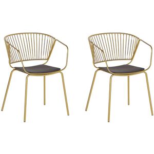 Lot de 2 Chaises Design en Métal Doré avec Assises en Simili-cuir Noir pour Salle à Manger Salon ou Cuisine Minimaliste et Glamour Beliani Noir - Publicité