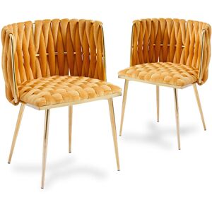 DECO IN PARIS Lot de 2 chaises en velours moutarde pieds en métal doré polo - jaune - Publicité