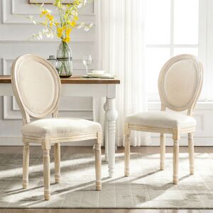 HOMEMIYN Lot de 2 chaises médaillon versailles style louis xvi Lot de 2 chaises de salle à manger - Pied bois - Tissu beige 50 x 61 x 94 cm - Gris - Publicité
