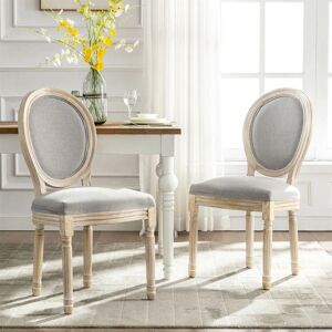HOMEMIYN Lot de 2 chaises médaillon versailles style louis xvi Lot de 2 chaises de salle à manger - Pied bois - Tissu gris 50 x 61 x 94 cm - Beige - Publicité