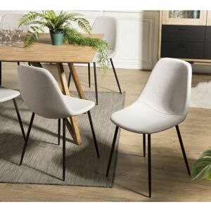 MACABANE Augustin - Lot de 2 chaises tissu blanc écru pieds métal noir - Beige - Publicité