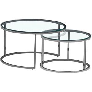 Homy France - Lot de 2 tables basses Gigogne arto Chrome plateau verre transparent - Publicité