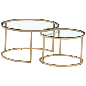 Homy France - Lot de 2 tables basses Gigogne arto Gold plateau Transparent - Publicité