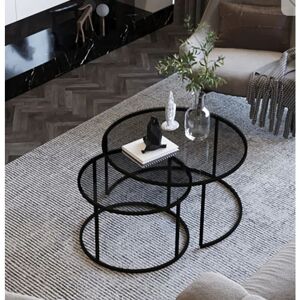 Homy France - Lot de 2 tables basses gigogne arto pieds noir et plateau transparent - Publicité