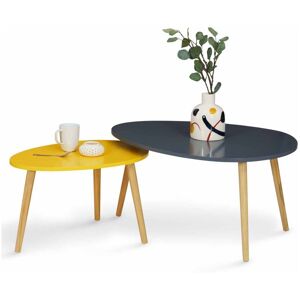 Idmarket - Lot de 2 tables basses gigognes gaia laquées gris jaune scandinave - Gris - Publicité