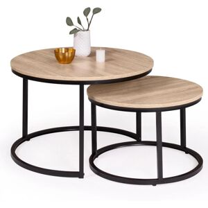 IDMARKET Lot de 2 tables basses gigognes detroit rondes 54/70 design industriel - Multicolore - Publicité