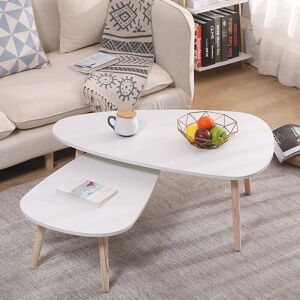 Skecten - Lot de 2 tables basses gigognes scandinave blanc laqué mat - 98*61*39cm &88*48*33cm - Publicité