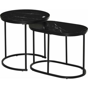 - Lot de 2 tables basses gigognes - tables d'appoint encastrables style contemporain - piètement acier plateau mdf aspect marbre noir