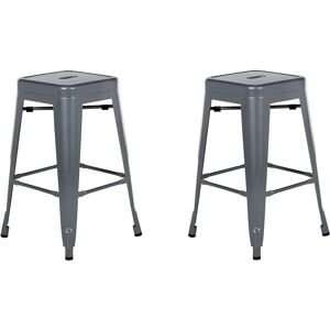 Lot 2 Chaises Tabourets de Bar Industriels en Acier Gris 60 cm Empilables et Pratiques pour Cuisine ou Salle à Manger au Design Moderne Beliani Gris - Publicité