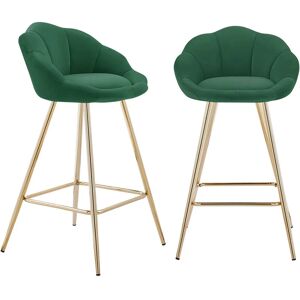 BAÏTA Lot de 2 tabourets CORAIL en velours vert sapin avec pieds dorés - Vert - Publicité