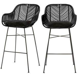 Lot de 2 tabourets de bar en rotin 68cm - nunuhai - Couleur - Noir Drawer - Publicité