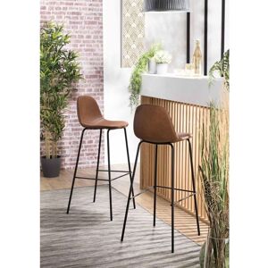 MACABANE Augustin - Lot de 2 tabourets de bar John marron hauteur d'assise 80cm - Marron - Publicité