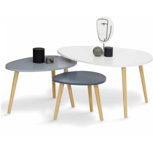 Idmarket - Lot de 3 tables basses gigognes gaia laquées blanc gris scandinave - Gris - Publicité