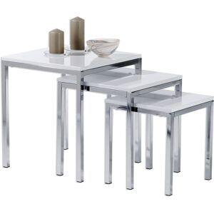 Idimex Lot de 3 tables d'appoint luna tables basses de salon gigognes bouts de canapé plateau carré blanc brillant et cadre en métal chromé - Blanc - Publicité