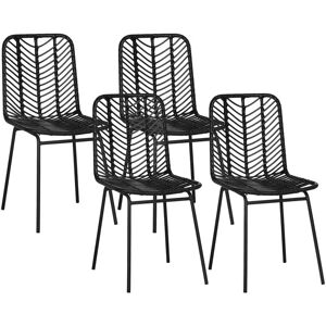 Homcom - Lot de 4 chaises de salon style colonial piètement acier résine tressée aspect rotin noir - Noir - Publicité