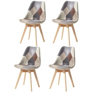 Lot de 4 Chaises - Lin - Pieds en Hêtre Massif - Chaises Rembourrées Design Vintage Patchwork Multicolore(brun) - Wokaka - Publicité