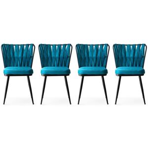 COTECOSY Lot de 4 chaises Scribe Métal Noir et Velours Turquoise - Bleu - Publicité