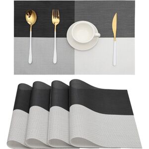 SUNXURY Lot de 4 sets de table à grille noire et blanche lavables en vinyle tissé-Napperon de salle à manger essuyable pour table de salle à manger de cuisine - Publicité