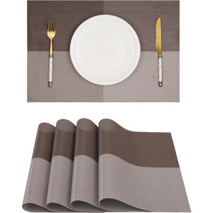 SUNXURY Lot de 4 sets de table en forme de grille marron foncé lavable en vinyle tissé - Set de table essuyable pour table de salle à manger de cuisine - Publicité