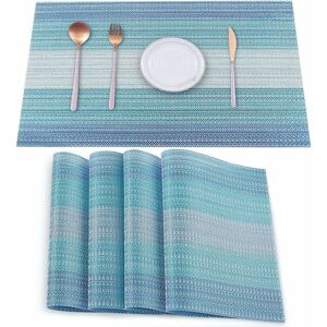 SUNXURY Lot de 4 sets de table en vinyle résistants aux taches, pliables, lavables et essuyables pour la décoration de la table de salle à manger de cuisine (bleu) - Publicité