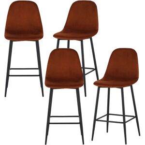 BAÏTA Lot de 4 tabourets lena en velours rouille avec pieds noirs - Orange - Publicité