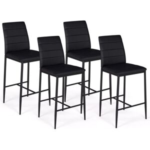 IDMARKET Lot de 4 tabourets romane en pvc noir design contemporain chaises de bar rembourrées - Noir - Publicité