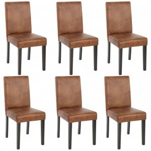 Décoshop26 - Lot de 6 chaises de salle à manger synthétique marron vieilli pieds foncés - Publicité