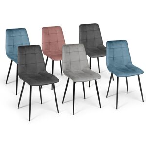 IDMARKET Lot de 6 chaises mila en velours mix color pastel bleu x2, gris foncé x2, gris clair, rose - Multicolore - Publicité