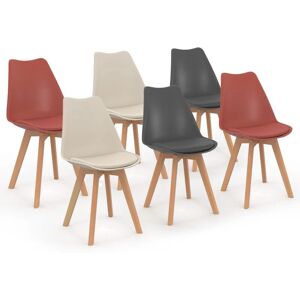 IDMARKET Lot de 6 chaises scandinaves sara mix color gris foncé x2, terracotta x2, beige x2 - Multicolore - Publicité