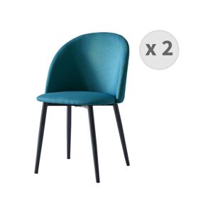 MOLOO Malou - Chaise vintage tissu bleu pieds noir brossé (x2) - Bleu - Publicité