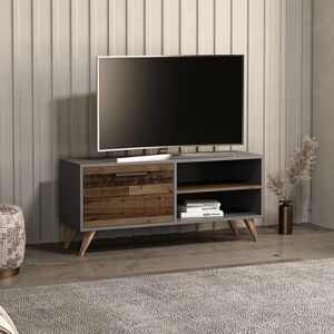 [en.casa] - Meuble tv Helle à porte 50 x 120 x 35 cm anthracite / effet bois ancien marron - Publicité