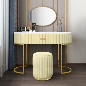 MEUBLER DESIGN Coiffeuse à Tiroir Dessus De Table En Faux Marbre Vita - Velours Beige, Métal, Mousse polyéthylène, Ovale, Style Art déco, 120 x 42.5 x 75 cm - Publicité