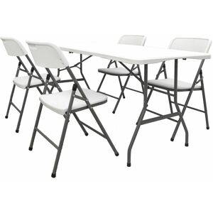 Amanka Meubles de Jardin - Table de 180 cm 4 Chaises - Sièges Pliants Blanc Imperméable - weiss - Publicité