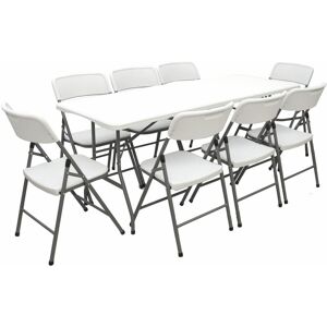 Amanka Meubles de Jardin - Table de 180 cm 8 chaises - Sièges pliants blanc imperméable - weiss - Publicité