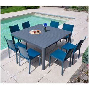Ozalide - mimaos - Ensemble table et chaises de jardin - 8 places - Bleu saphir - bleu pétrole - Publicité