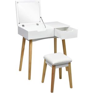 Relax4life - Ensemble Coiffeuse avec Tabouret et Miroir Pliant, Table de Maquillage avec 1 Tiroir et 1 Compartiment à Bijoux, 2 en 1 Polyvalent comme - Publicité