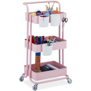 Desserte à roulettes, 3 niveaux, 2 freins, multi-usage pour cuisine & bureau, en métal, hlp : 86x38x39cm, rose - Relaxdays - Publicité