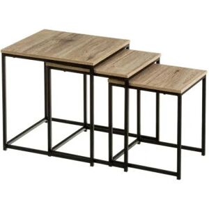 Set de 3 tables basses gigognes bois et métal noir 40x40x42cm