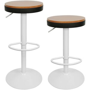 Skecten - Tabouret de Bar Bois Massif Métal Chaise de Comptoir Rotation 360° Comptoir de Cuisine Hauteur Réglable Set de 2 Pièces Blanc Marron - Publicité