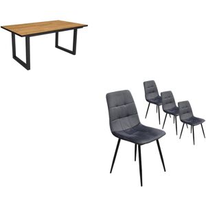 Ensemble Meubles, Table manger, 170, Chêne et noir, industriel, Lot de 4 chaises de salle à manger, Chaise tapissée - Skraut Home - Publicité