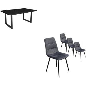 Ensemble Meubles, Table manger, 170, Noir, Style industriel, Lot de 4 chaises de salle à manger, Chaise tapissée - Skraut Home - Publicité