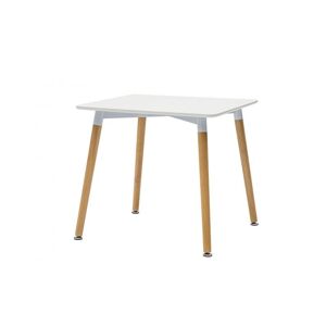 CAESAROO Table 80x80 cm Blanc mat avec pieds en bois de hêtre Blanc - Publicité