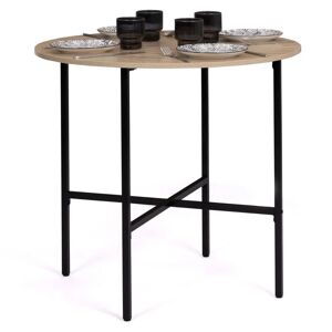 IDMARKET Table à manger ronde detroit 2-4 personnes design industriel 80 cm - Bois-clair - Publicité