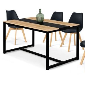 IDMARKET Table à manger rectangle dover 6 personnes bande centrale noire design industriel 150 cm - Bois-clair - Publicité