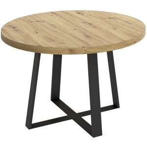 Table à manger ronde en bois coloris chêne nordique avec pieds en métal graphite - Diamètre 120 x Hauteur 76.8 cm Pegane - Publicité