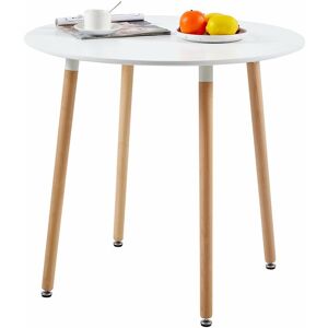 EGGREE Table à Manger Ronde Moderne Laquée Blanc Mat pour 2 à 4 Personnes - Pieds en Hêtre - 80 x 80 x 73 cm - Publicité