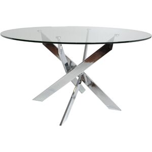 Table à manger ronde en verre trempé avec pieds en métal chromé - Diamètre 120 x Hauteur 75 cm Pegane - Publicité