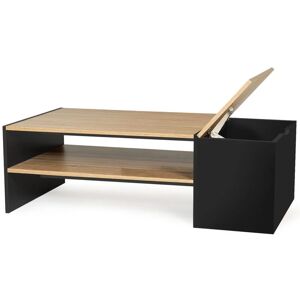 IDMARKET Table basse bar contemporaine rectangulaire izia avec coffre noir et plateaux bois - Multicolore - Publicité