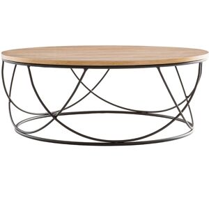 Miliboo - Table basse ronde bois clair chêne et métal noir D80 cm lace - Bois clair / noir - Publicité