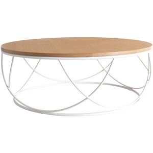 Miliboo - Table basse ronde bois clair chêne et métal blanc D80 cm lace - Naturel - Publicité